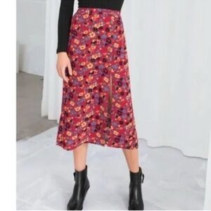 NWOT & Other Stores Red Floral Button Down Midi Skirt size US8